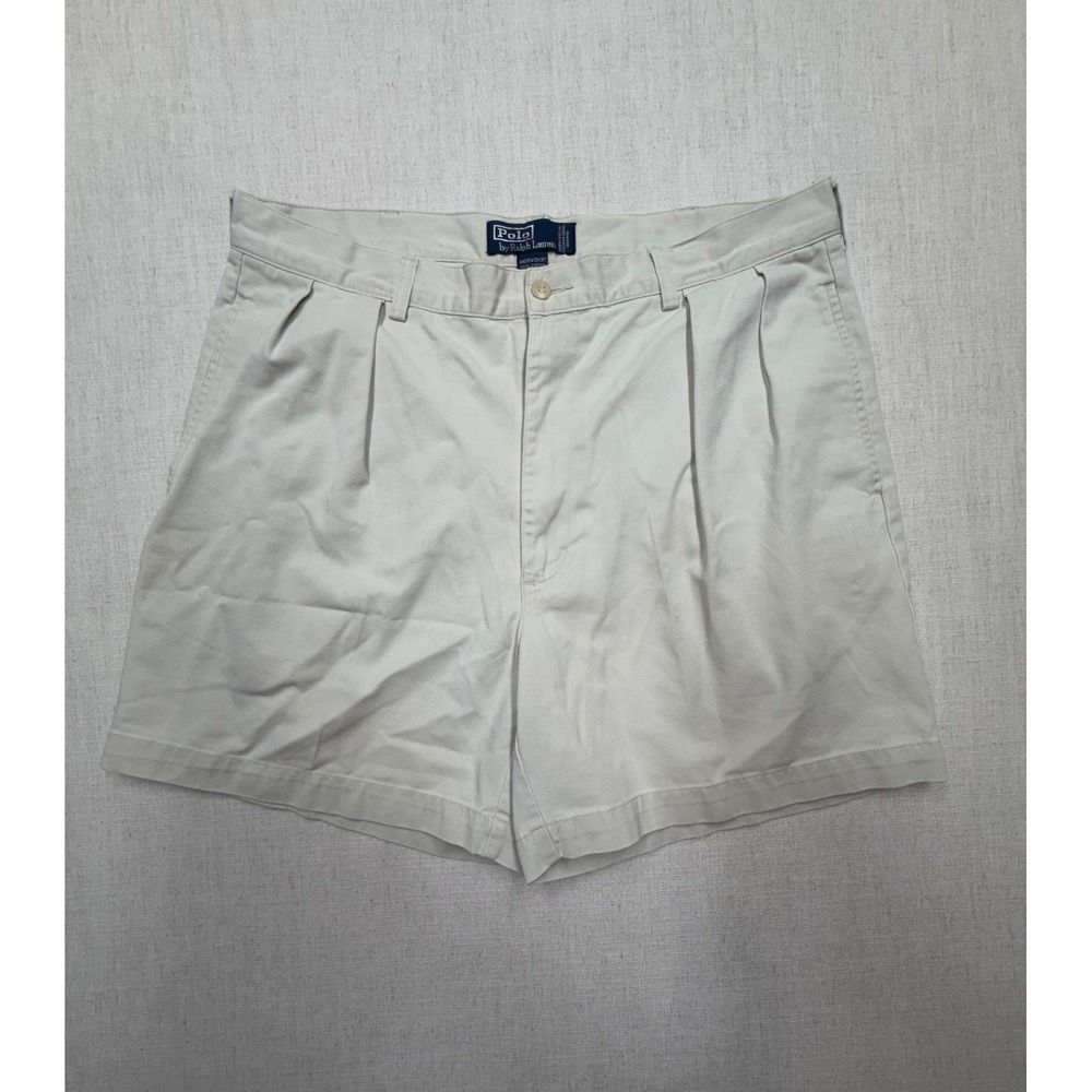 VTG Polo Ralph Lauren Andrew Short Mens 36 Tan Beige Pleated Chino Cotton Shorts